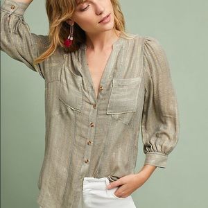 ANTHROPOLOGIE ITZEL METALLIC BUTTONDOWN 16